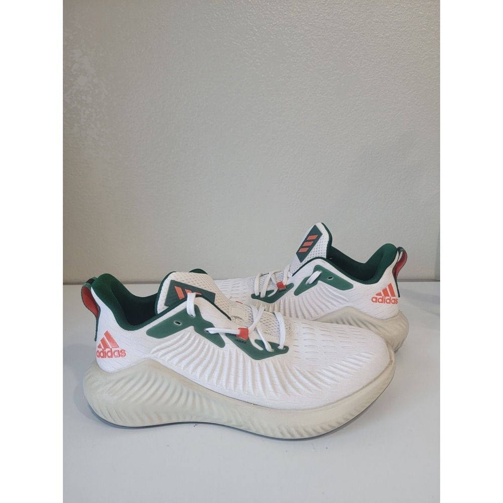 Adidas Men Running Sneakers White Green Size 8 Alphabounce Athletic Shoes